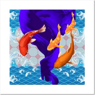 Orange Koi Fish with a Deep Purple Swirl Ocean- Happy Hong Kong Posters and Art